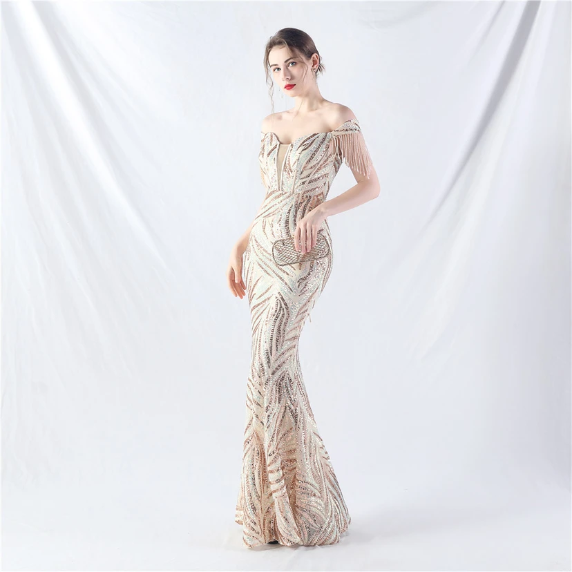 Palace Herringbone Waist Strap Heavy-Crafted Beaded High-End Evening Dress view 45