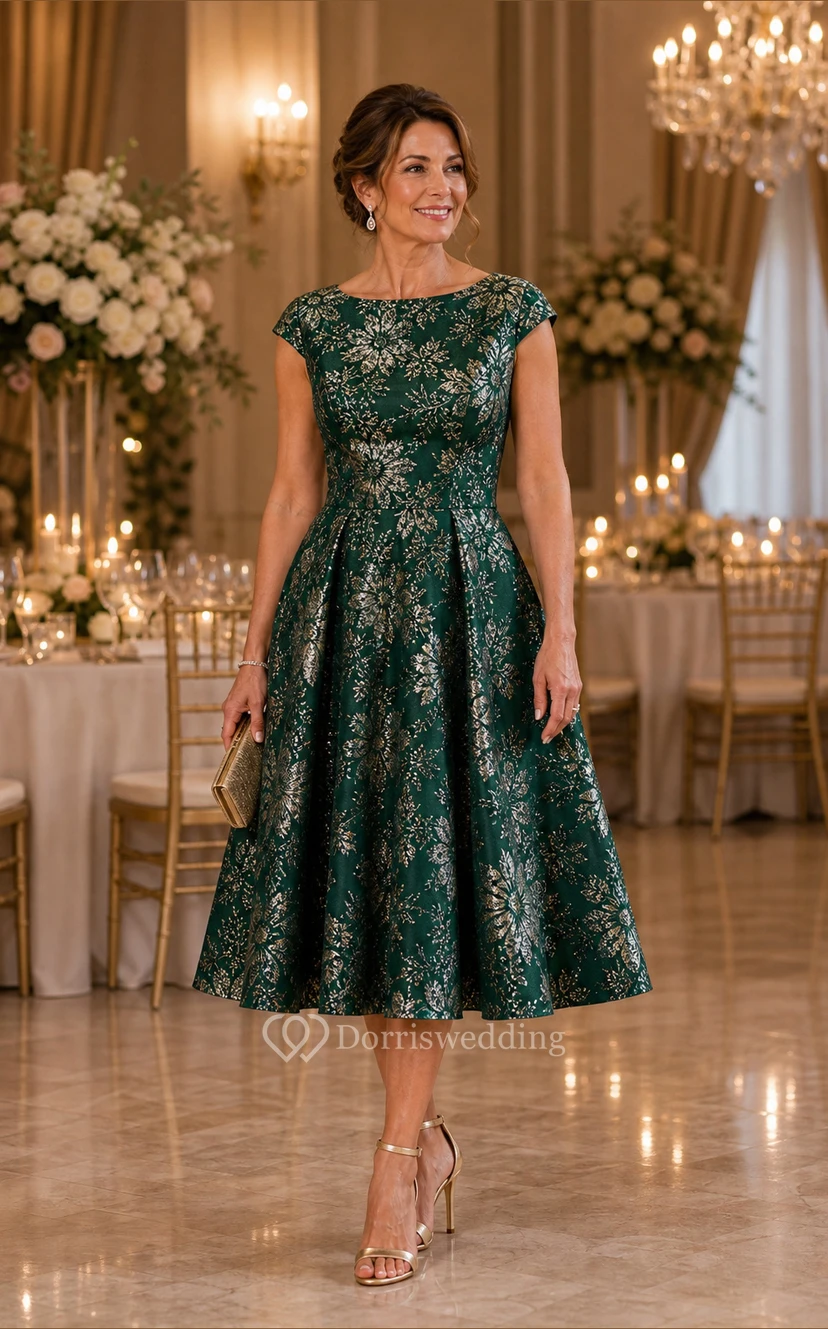 Gold Bateau A-Line Mother of the Bride Dress view 9