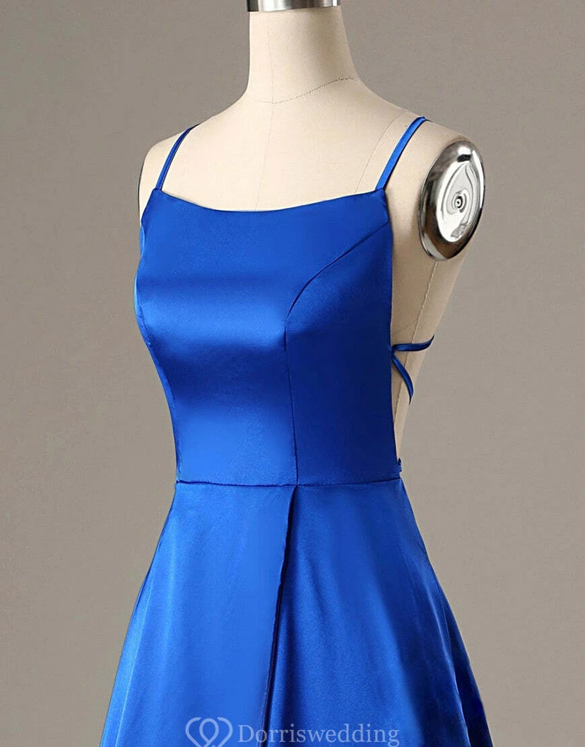 Simple Satin Spaghetti A-line Dress with Sweep Train view 4