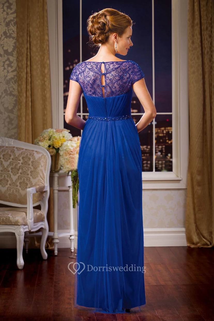 Cap-Sleeved Square-Neck Mother Of The Bride Dress With Front Slit And Sequins view 2