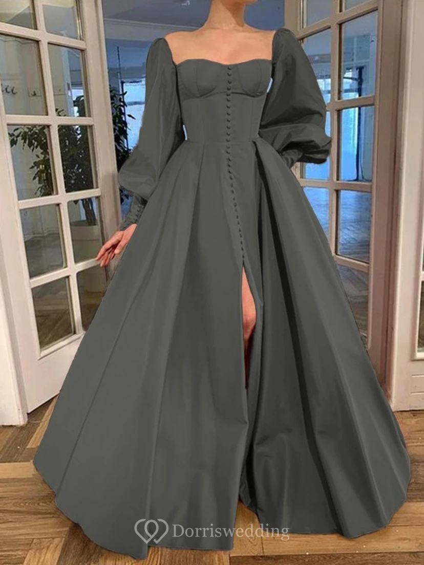 Elegantes Kleid im Vintage-Stil mit langen Puffärmeln, Empire-Stil und Schlitz vorne view 45
