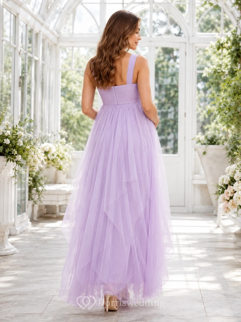 Lavender Straps Ruched Layered Tulle Empire Maternity Gown view 2
