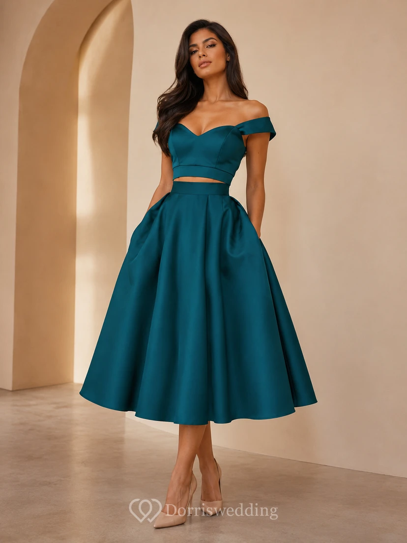 Vestido de satén de dos piezas con tirantes descubiertos hasta la rodilla view 7