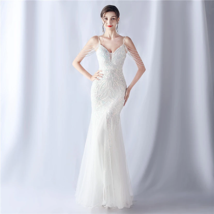 Robe de soirée haut de gamme en maille perlée et ornée de perles, modèle 3034. view 64