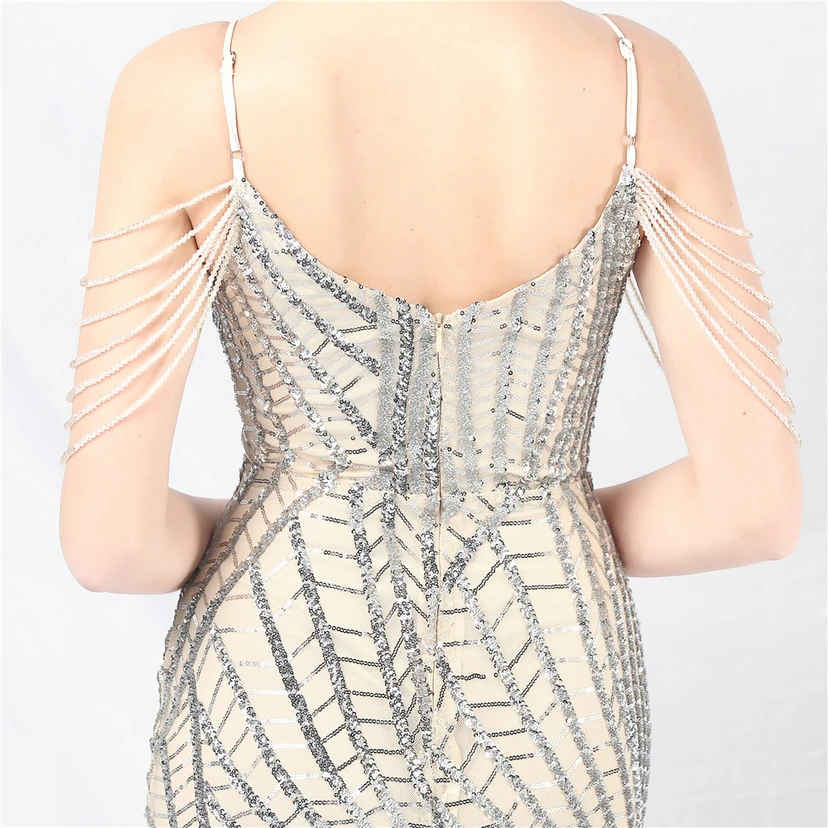 Robe de soirée ultra-résistante à rayures perlées et sequins view 36