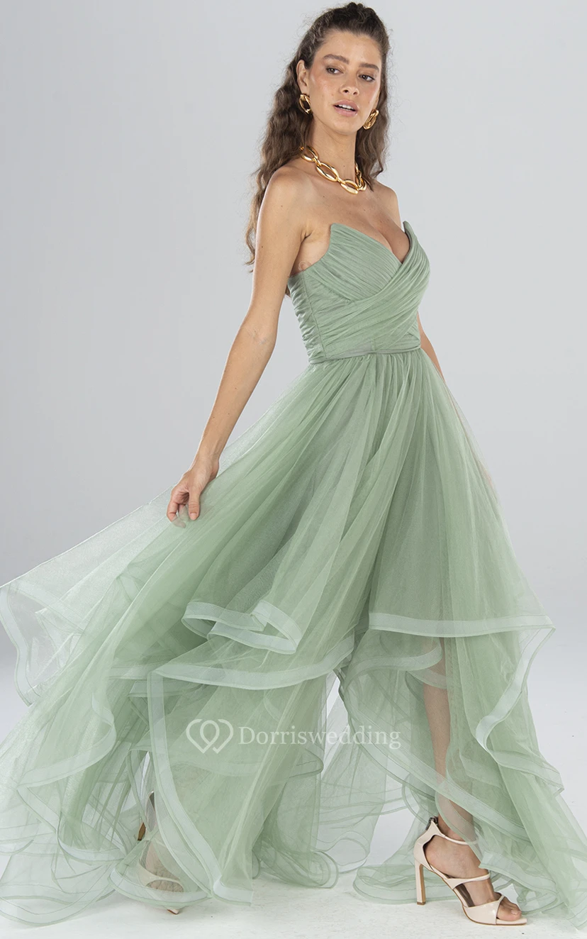 Robe de soirée élégante en tulle, longue sans manches, coupe trapèze, dos nu et volants