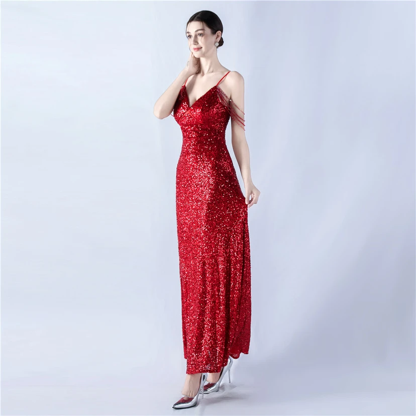 Sling A-Line Large Swing Mesh Sequin Evening Dress view 13