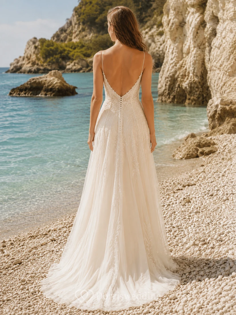 Besticktes Chiffon-Strandkleid im mediterranen Stil mit tiefem V-Ausschnitt view 2