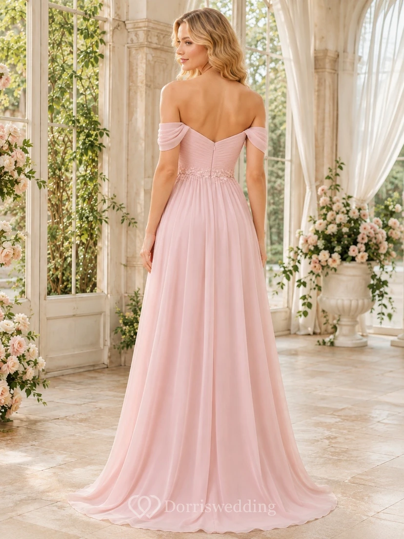 Romantic Blush Off Shoulder Sweetheart Chiffon A-Line Formal Dress view 2