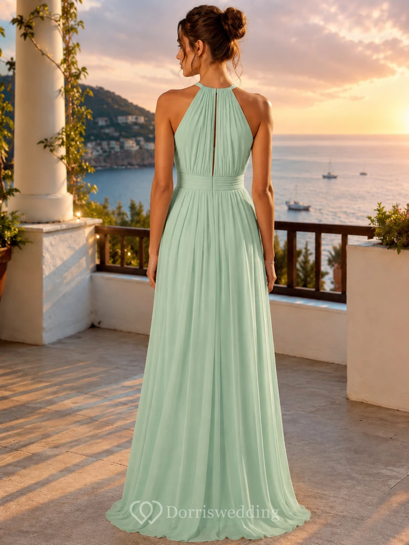 Summer Mint Green Halter Chiffon A-Line Evening Gown view 2