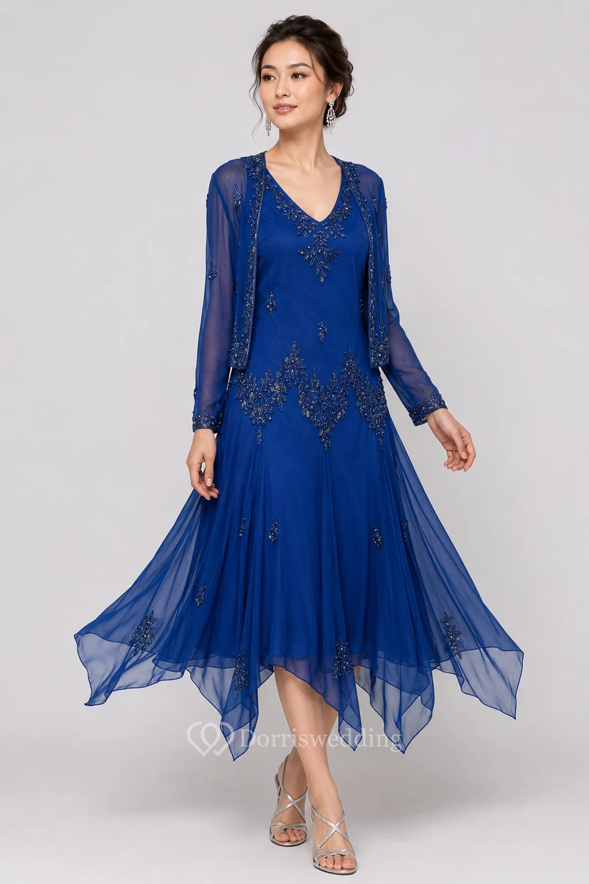 Robe cocktail vert forêt à perles, style vintage, avec veste transparente et ourlet asymétrique view 7