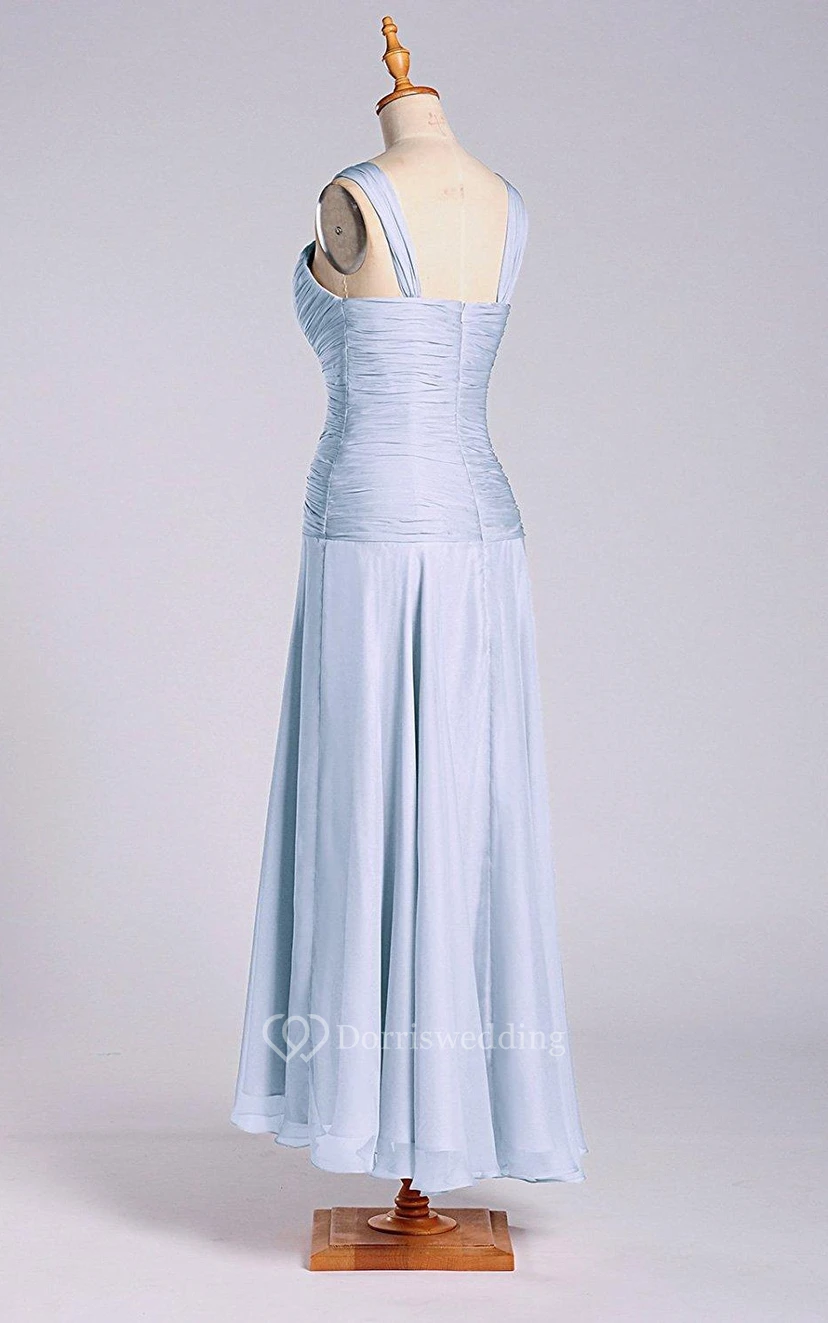 Stunning A-line Tea-length Dress with Dropping and Ruching view 2