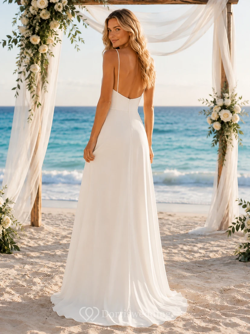 Affordable Beach Spaghetti Strap Chiffon A-Line Wedding Dress view 2