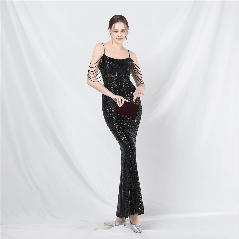 Robe de soirée longue à sequins et perles fantaisie view 68