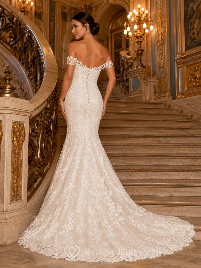 Off Shoulder Lace Ballroom Mermaid Train Bridal Gown view 2