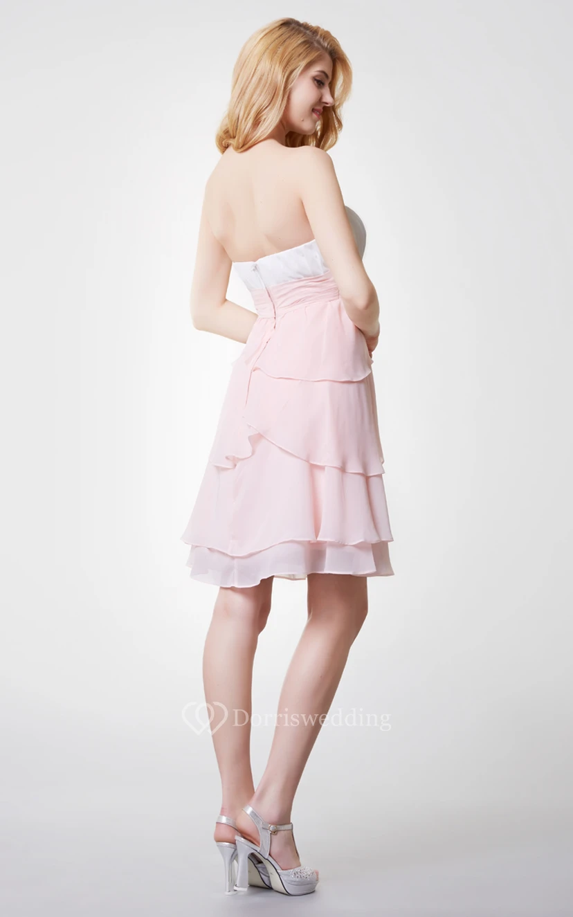 Strapless Empire Tiered Short Chiffon Dress With Ruching view 3