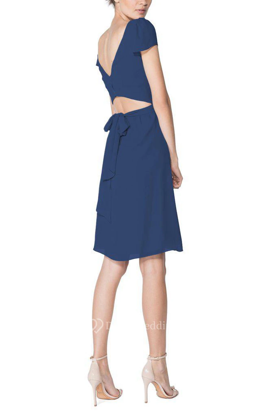 Sexy Back Short Sleeve Chiffon Dress view 2
