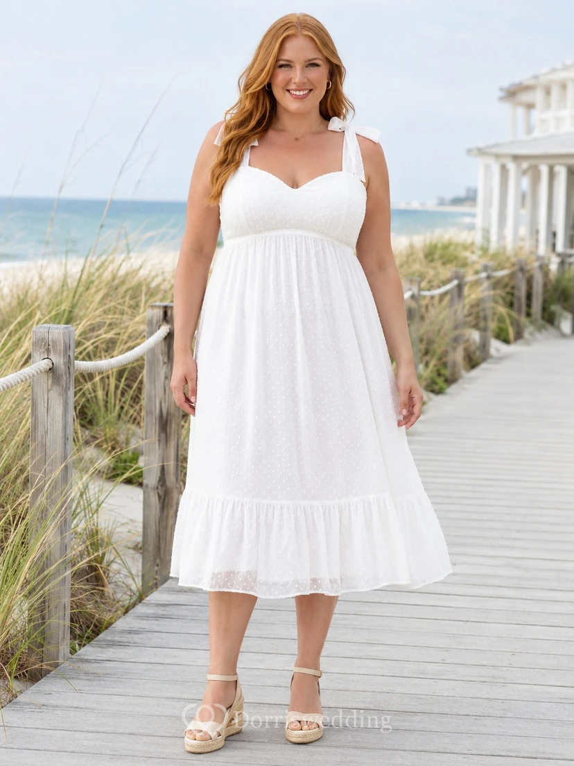 Ärmelloses, knielanges Chiffonkleid in A-Linie mit Herzausschnitt und Bindebändern in Übergröße
