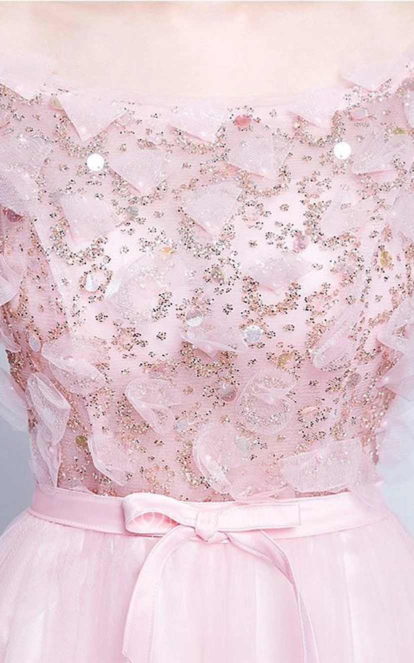 A-Line Bateau Half Sleeves Sequins Long Prom Dress view 5