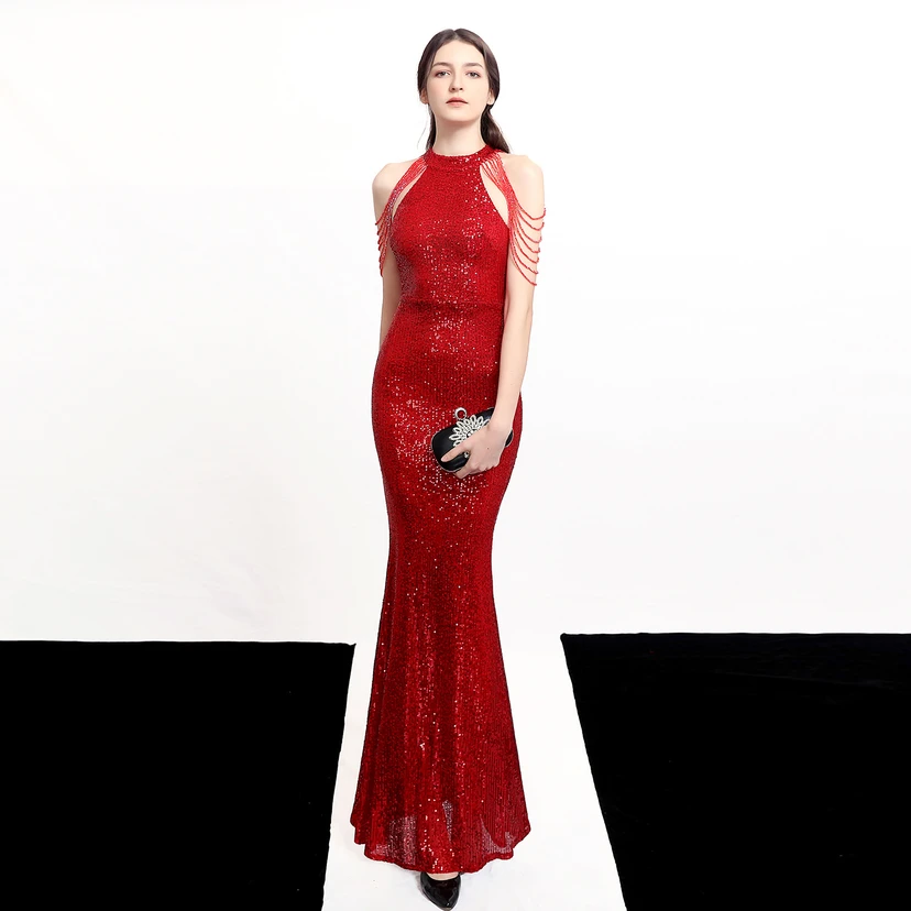 Robe de soirée élégante à col halter et sequins diamants Aura Queen, style banquet temperament view 10