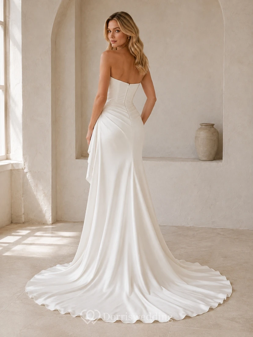 Schlichtes, bodenlanges, ärmelloses Brautkleid mit Herzausschnitt im Meerjungfrauen-/Trompetenstil für formelle Anlässe view 2