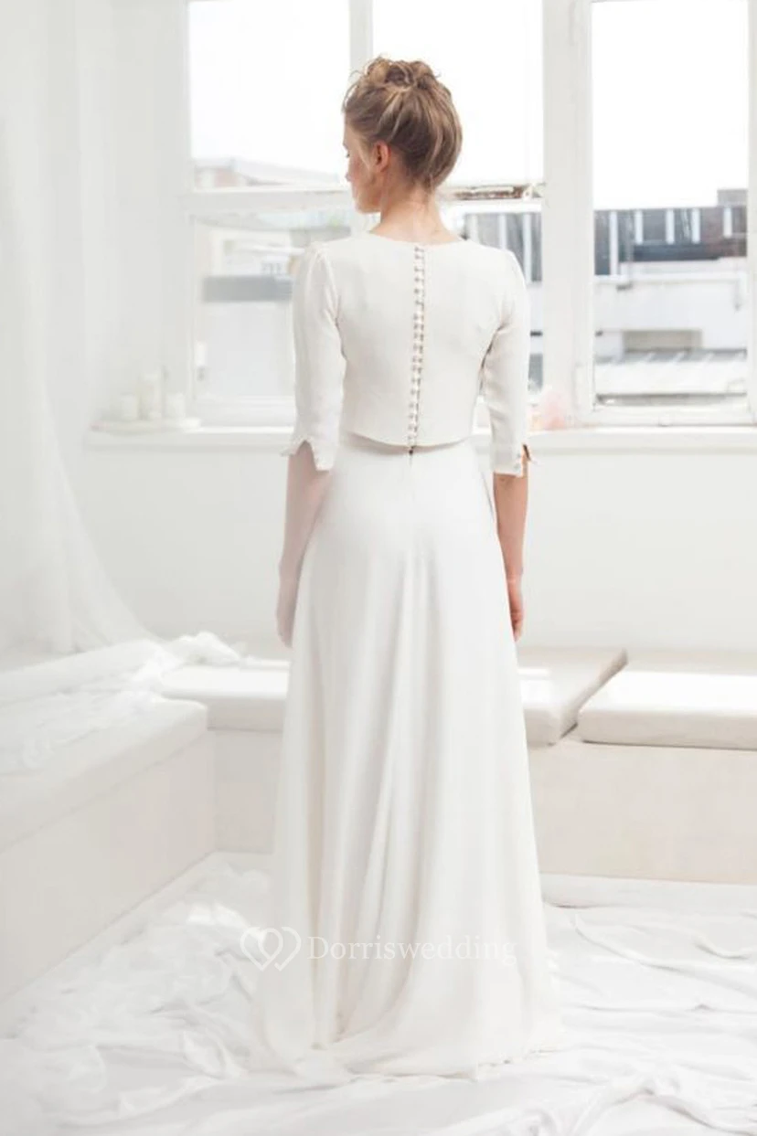 Simple Chiffon Two Piece Bridal Separates Gown With Sweep/Brush Train view 2