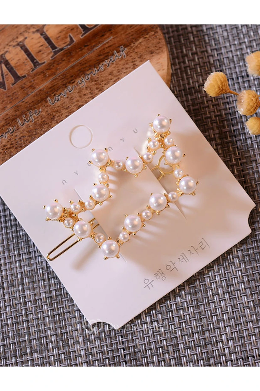 Preciosa pinza para el cabello romántica con forma de círculo, rectángulo, estrella, corazón o corona. view 3