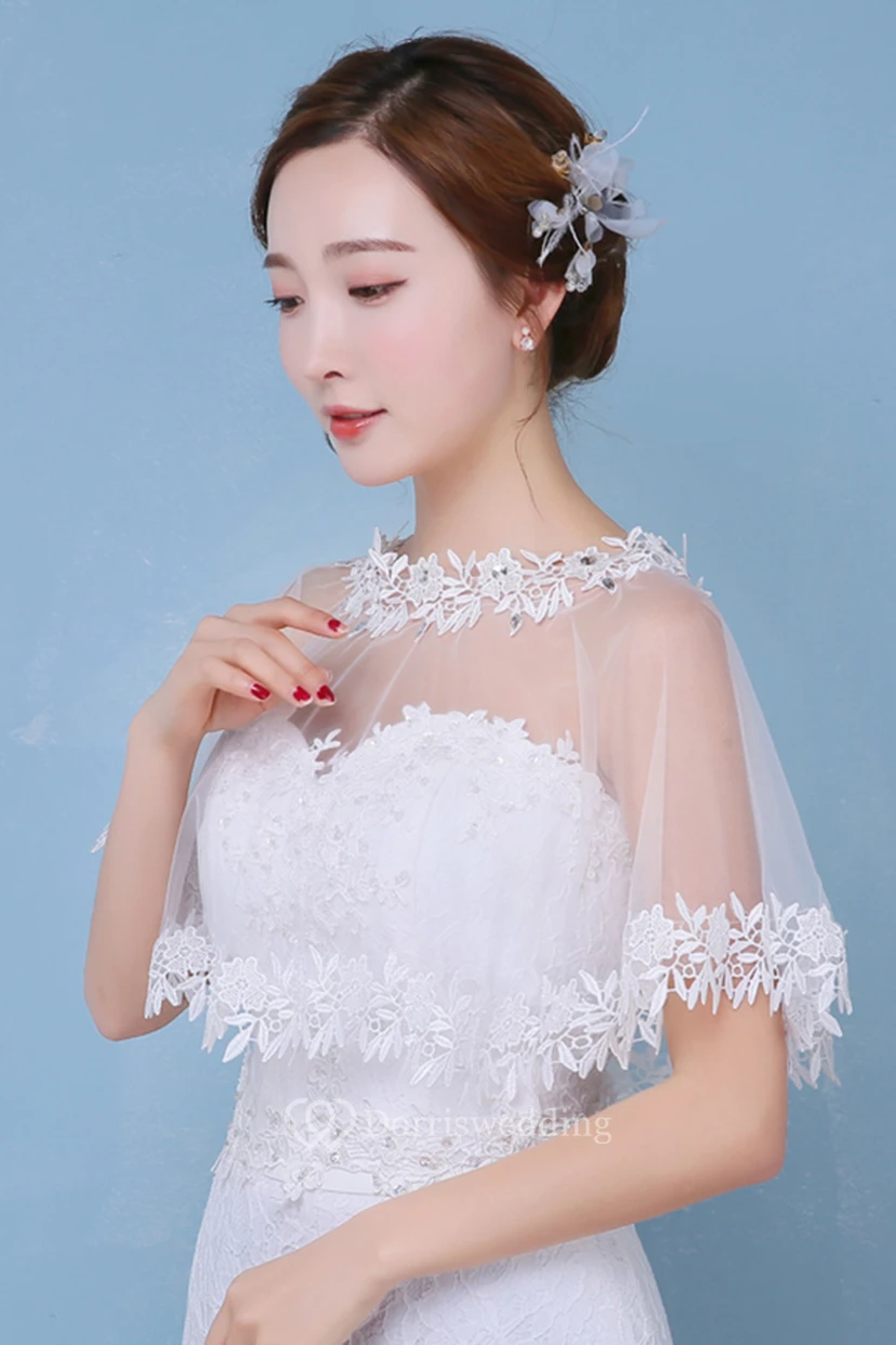 Neuer Frühlings- und Sommer-Spitzencape mit Strasssteinen, weißer Schal view 3