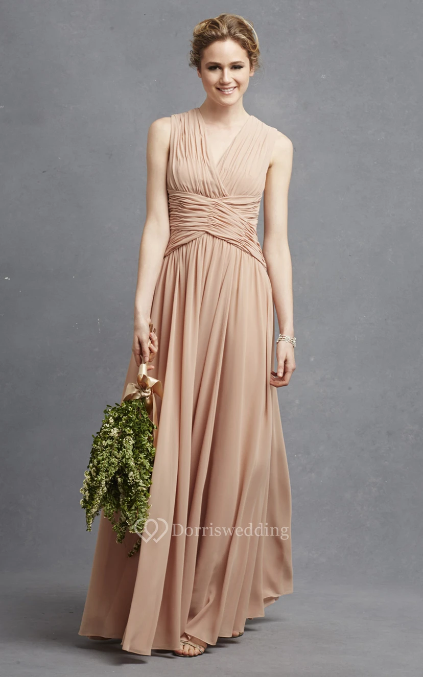 Sleeveless Chiffon V-Neck Dress With Crisscross Ruching view 14