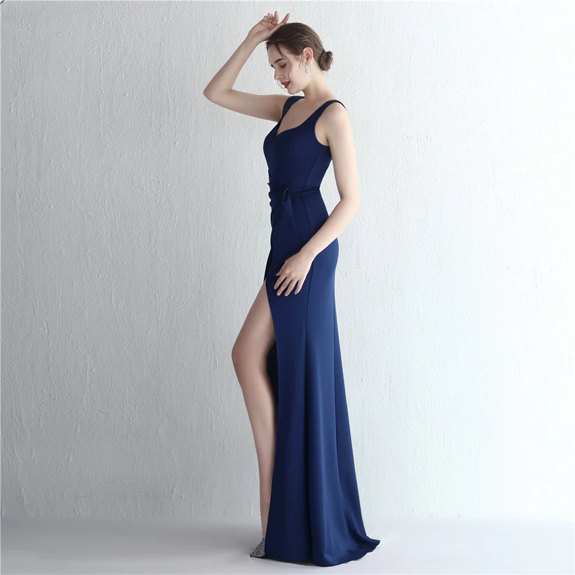 Satin-Kleid mit Perlenbesatz, langem Schlitz, schmal geschnitten, Meerjungfrauenschnitt, für Promi-Dinner, Hochzeiten, Autoausstellungen, Modellbau view 43