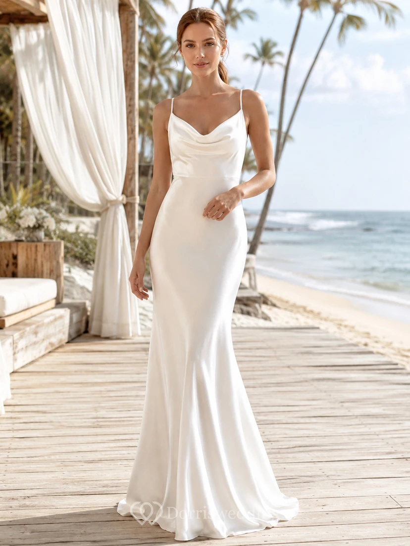 Satin Wedding Dress A-Line Strapless Sweep Train Bridal Gown