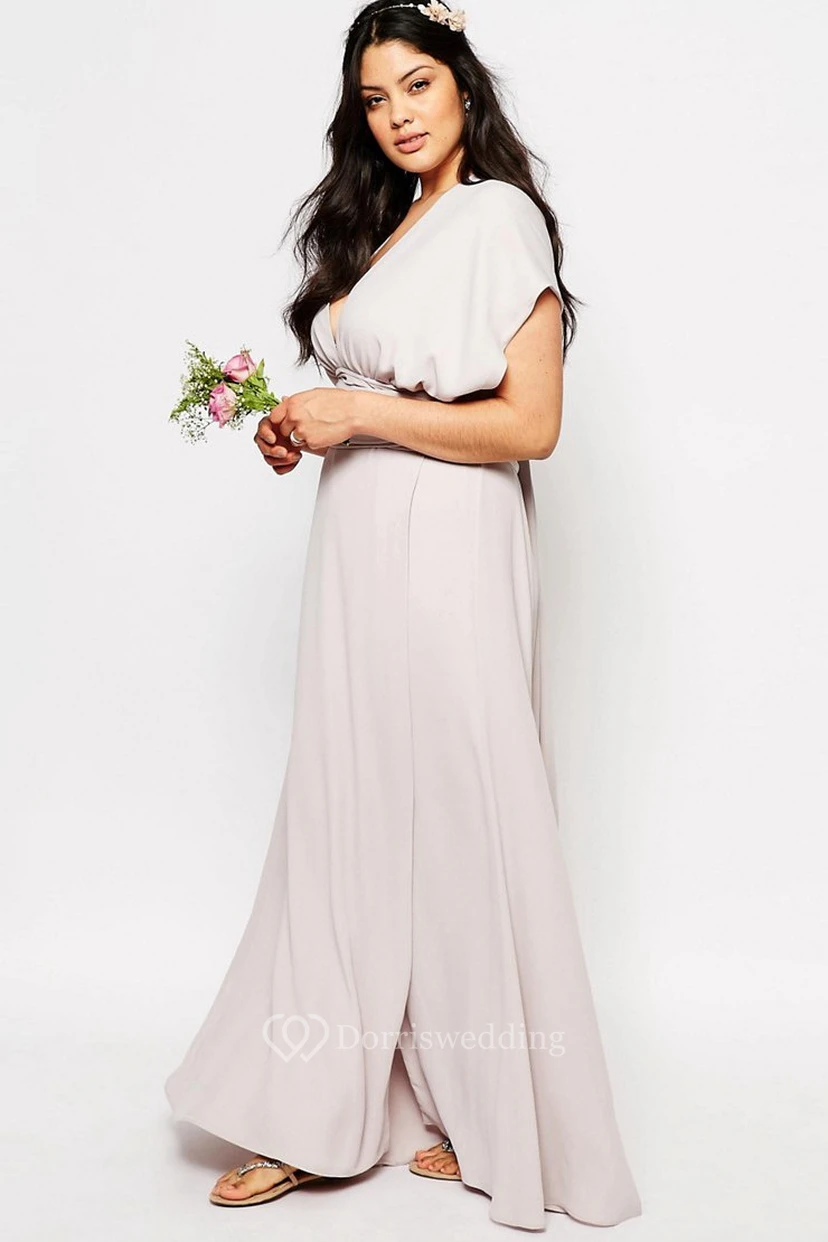 Halter Sleeveless Ruched Chiffon Sage Green Bridesmaid Dress With Split Front view 3
