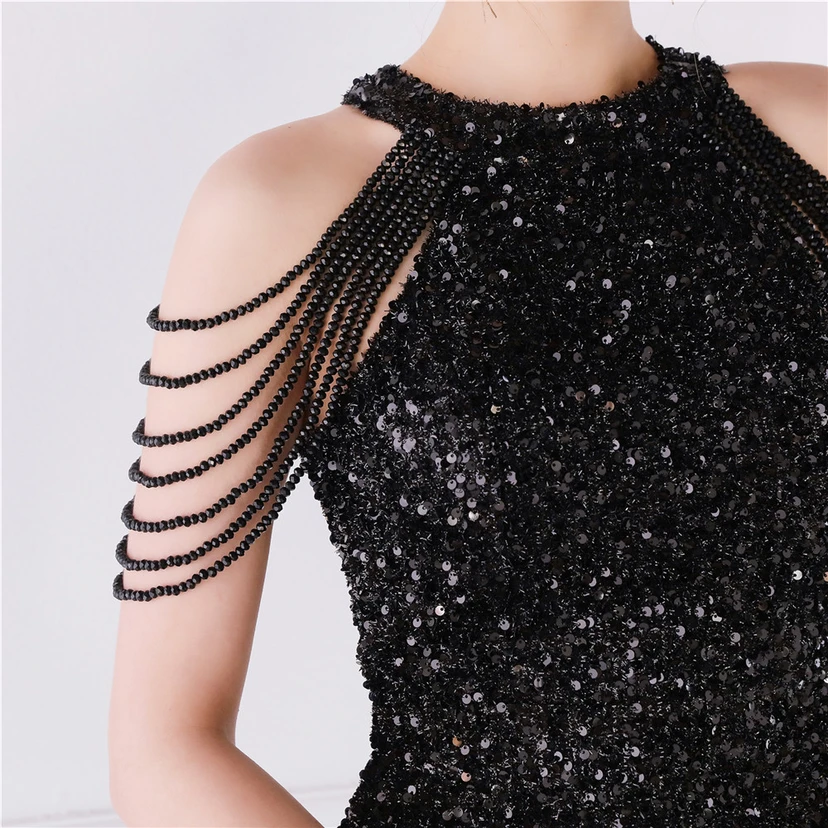 Robe de soirée féérique à sequins colorés, robe courte style féerique pour banquet ou réception. view 54