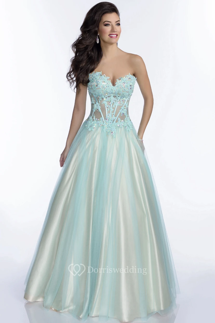 Sweetheart Tulle A-Line Gown With Lace Appliques And Lace-Up Back