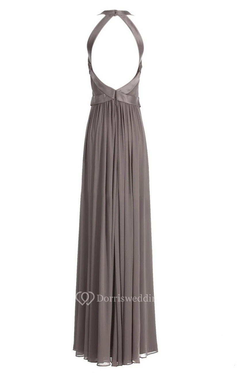 Sleeveless Empire Long Chiffon Crisscross Dress view 12