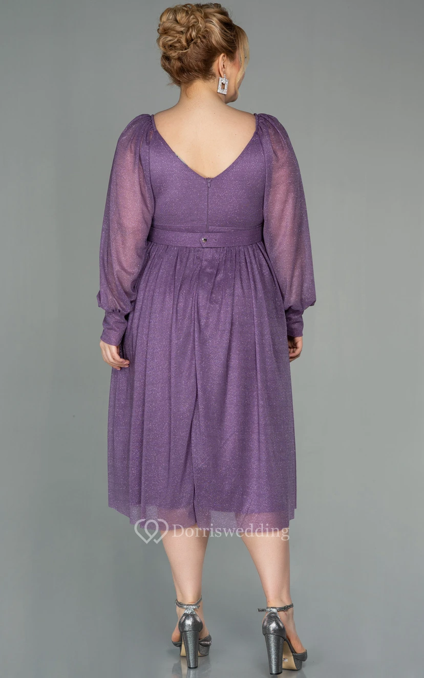 Vestido casual de manga larga, escote en V, corte imperio cruzado, largo hasta la rodilla, talla grande, para la madre de la novia view 8