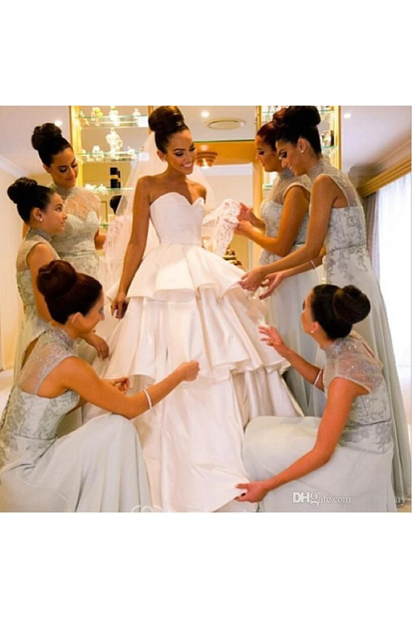 Wunderschönes, mehrlagiges Brautkleid mit Herzausschnitt, bodenlanges Ballkleid view 3