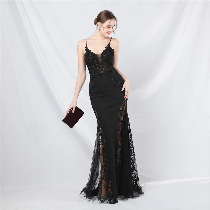 Spitzen-Abendkleid mit heißer Diamant- und Fischgrätenmuster-Weste, tiefem Taillenausschnitt, schulterfreiem Design und kurzer Schleppe view 50