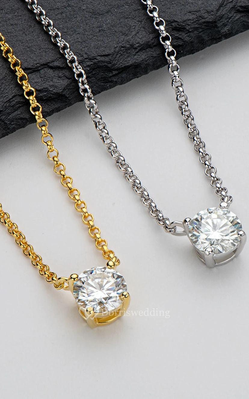 Classic Round Brilliant Cut Moissanite Necklace view 5