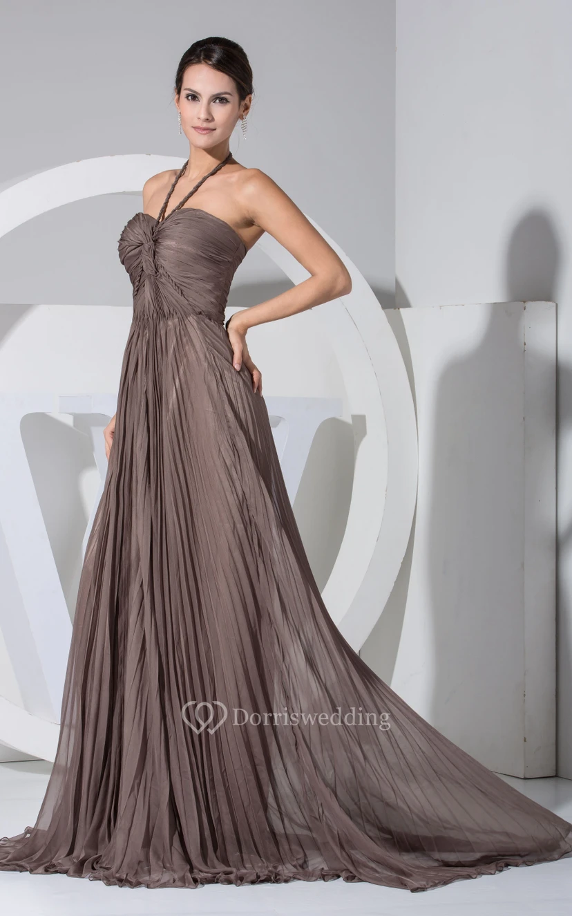 Chiffon Strapless Long Dress With Overall Pleating view 3