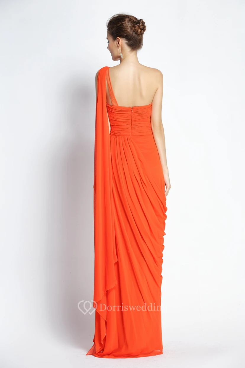 A-Line Floor-length One-shoulder Chiffon Sleeveless Prom Dress with Beading and Draping view 2