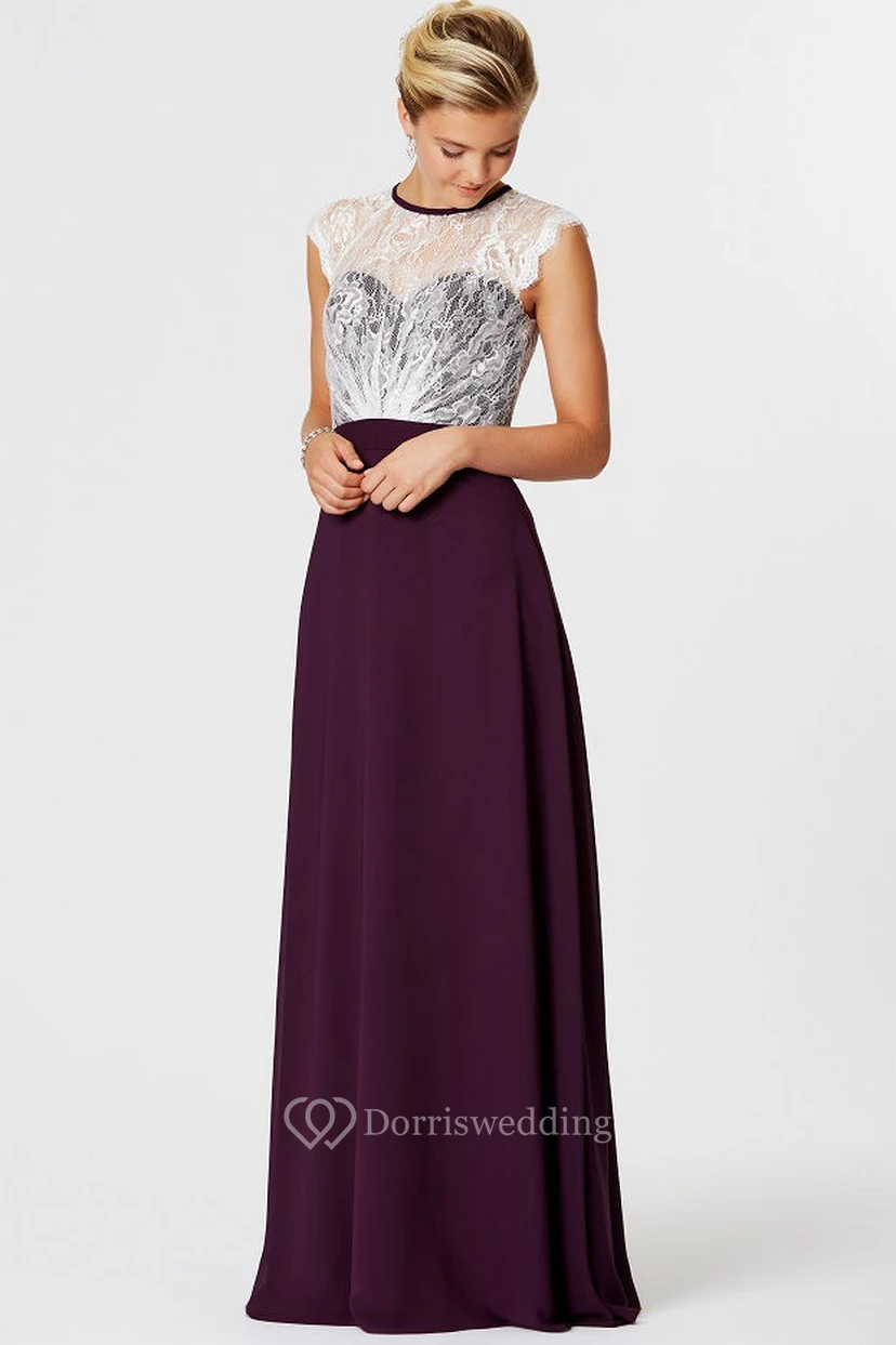 High Neck Lace Sleeveless Chiffon Bridesmaid Dress With Illusion Back view 3