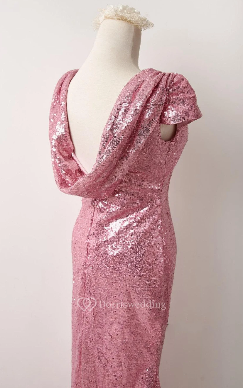 Rose Gold Sequin Prom Bridesmaid Short Sleeve Rose Gold Sequin Sexy Formal Elegant Evening Petit Bonheur Dress view 3