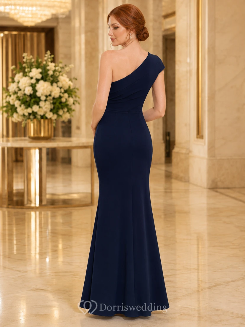 Dark Navy Asymmetrical Mermaid Slit Dress view 2