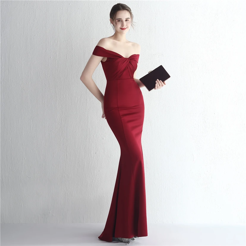 Vestido largo de satén ajustado de un solo hombro para cenas de celebridades, con falda de cola de pez ajustada, vestido de exhibición para modelos de autos de boda view 12