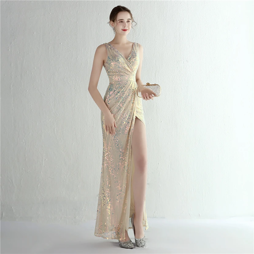 Nouvelle jupe longue fendue à sequins Aura Queen, style banquet de célébrités. view 48