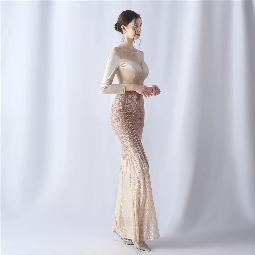 Long-Sleeved Fishtail Evening Dress High-End Atmosphere Elegant Banquet Temperament Velvet Aura Queen view 38