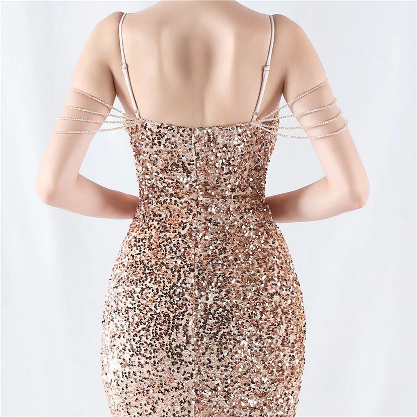 Velvet-Bottom Gradient Sequined Sexy Beaded Suspender Evening Dress view 46