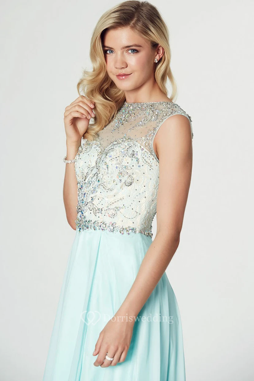 Maxi Sleeveless Beaded Jewel Neck Chiffon Prom Dress view 3