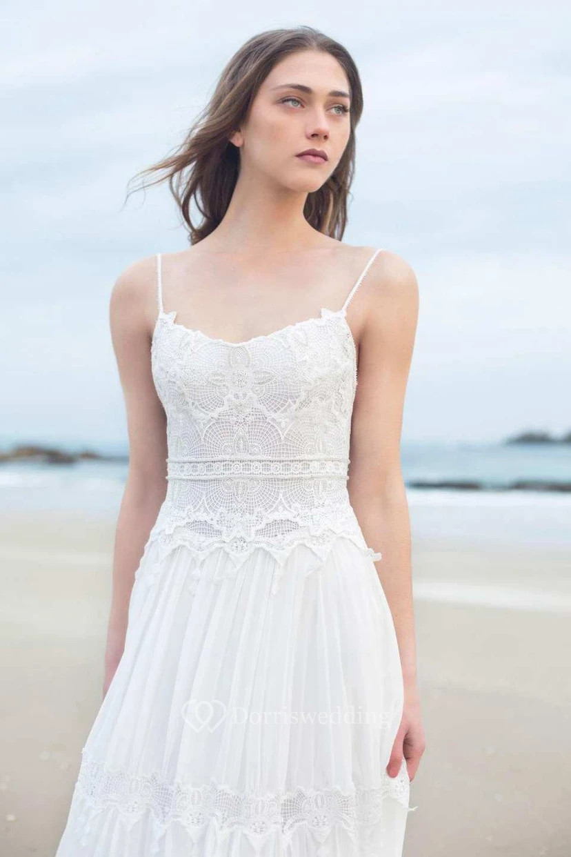 Spaghetti-ärmelloses Chiffon-Strand-Boho-Hochzeitskleid view 4